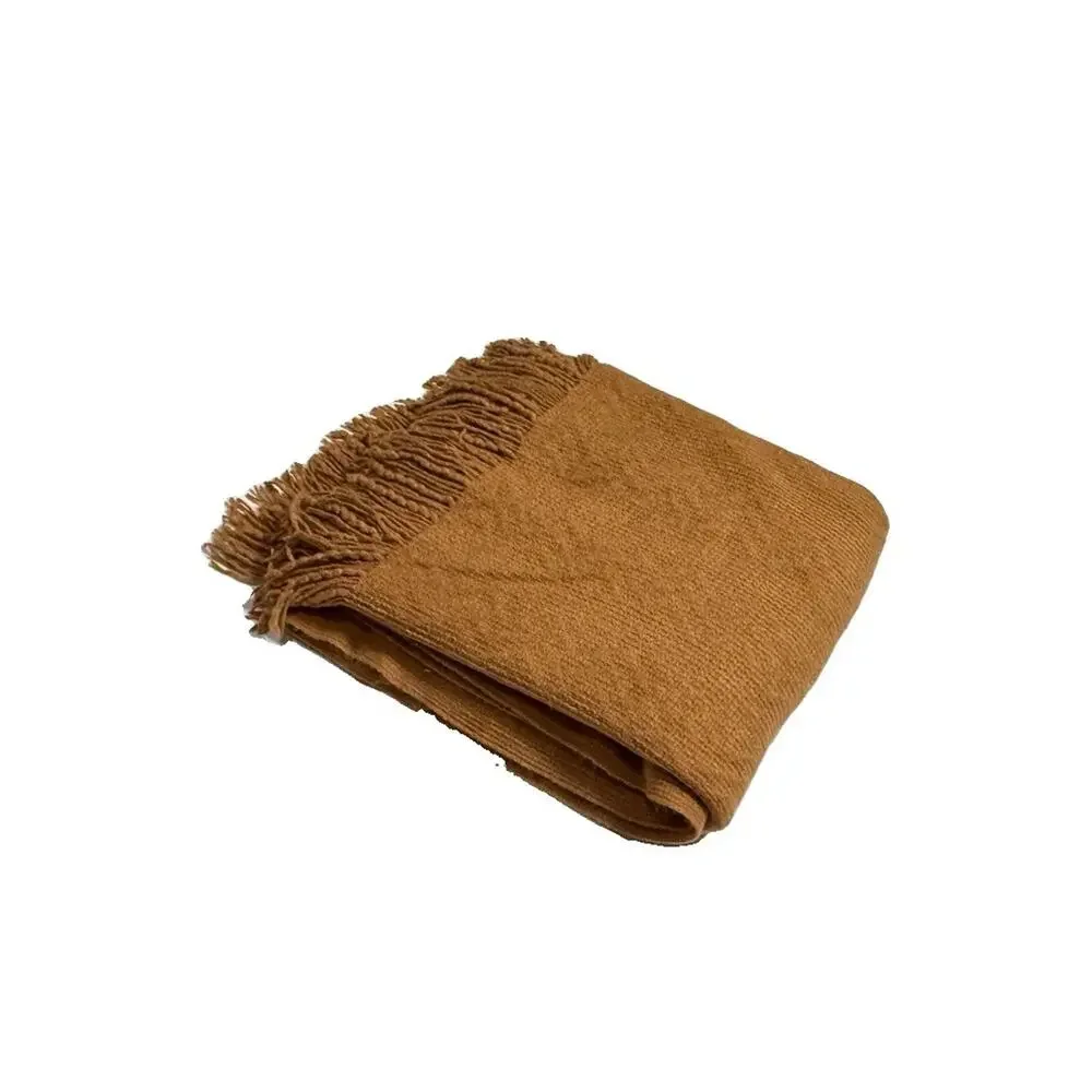 Bourina Decorative Throw Blanket Accent Quilt Tan Brown Reversible Fringe Cozy
